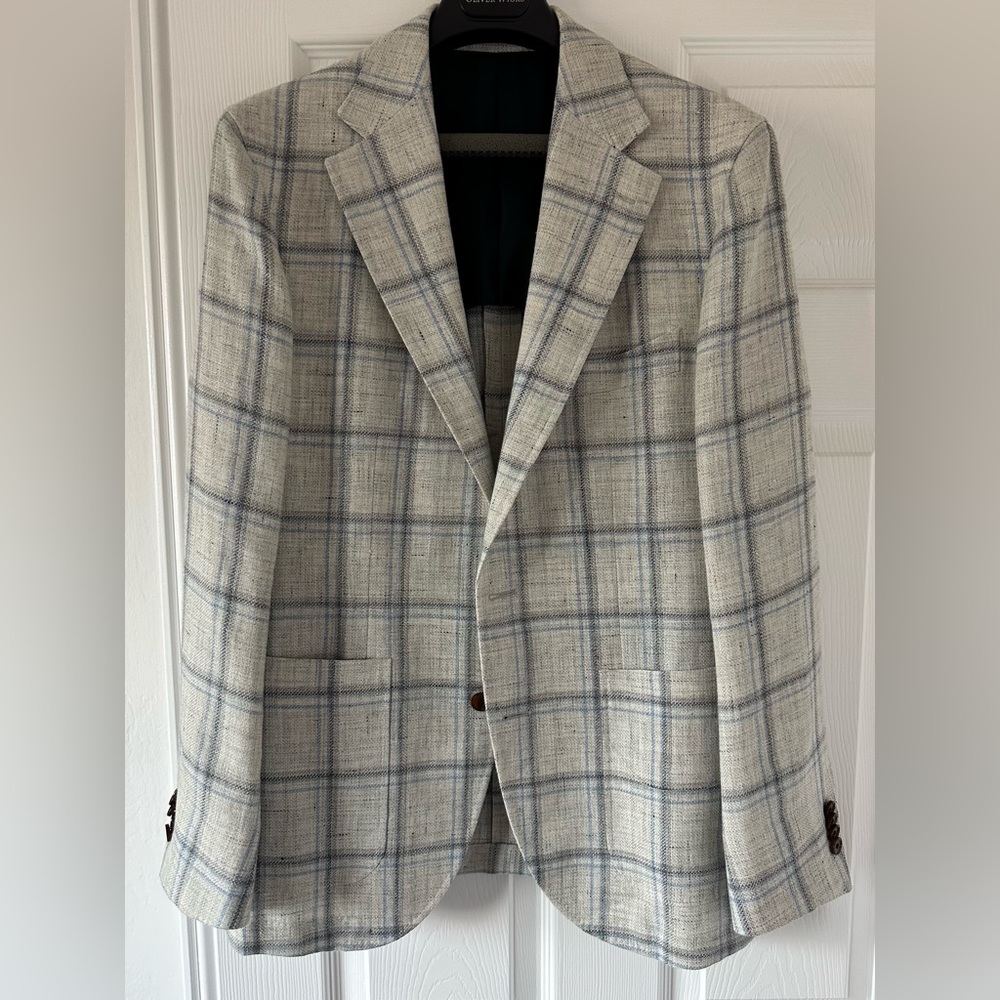 OATMEAL WOOL LINEN CHECK JACKET